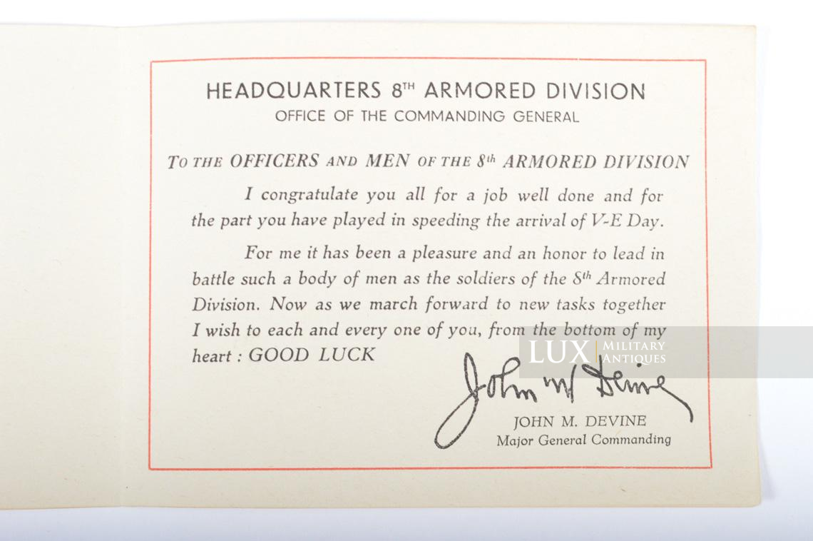 Livret historique de la 8th Armored Division & carte de félicitations « V-E » - photo 17