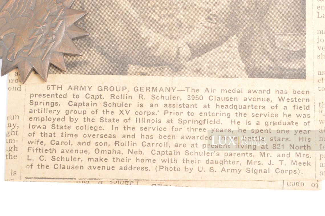Grouping US observateur air/sol, identifié « Capt. Rollin R. Schuler » - photo 26