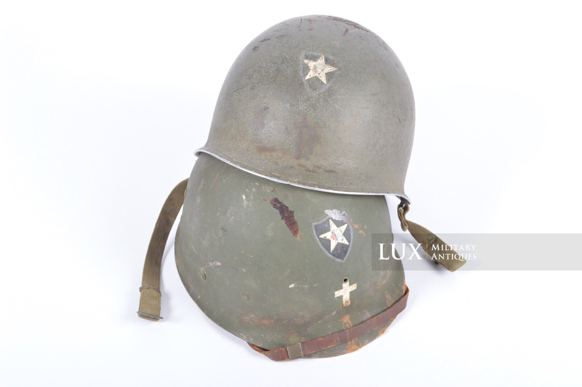 Rare USM1 2nd Infantry Division Chaplain's combat helmet, « Indian Head » - photo 4