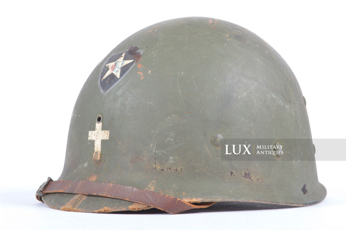 Rare USM1 2nd Infantry Division Chaplain's combat helmet, « Indian Head » - photo 46