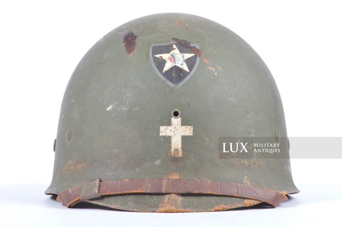 Rare USM1 2nd Infantry Division Chaplain's combat helmet, « Indian Head » - photo 47