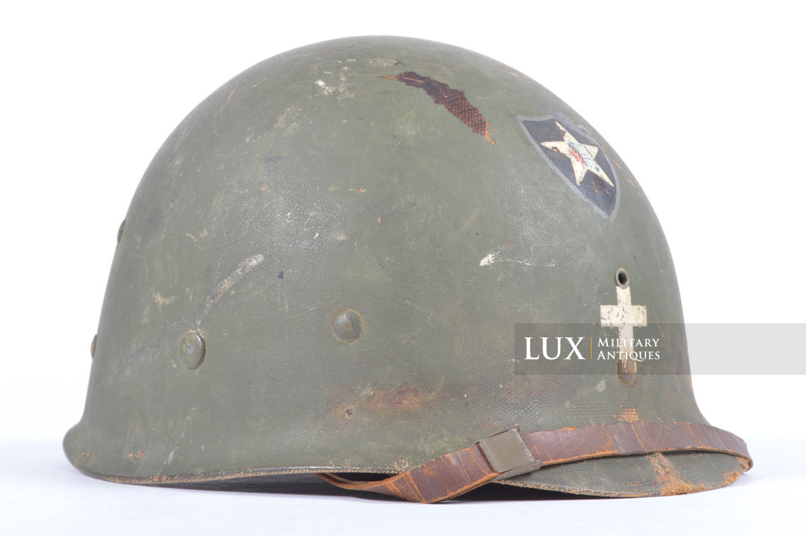 Rare USM1 2nd Infantry Division Chaplain's combat helmet, « Indian Head » - photo 48