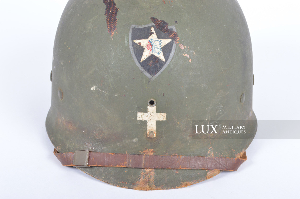 Rare USM1 2nd Infantry Division Chaplain's combat helmet, « Indian Head » - photo 55