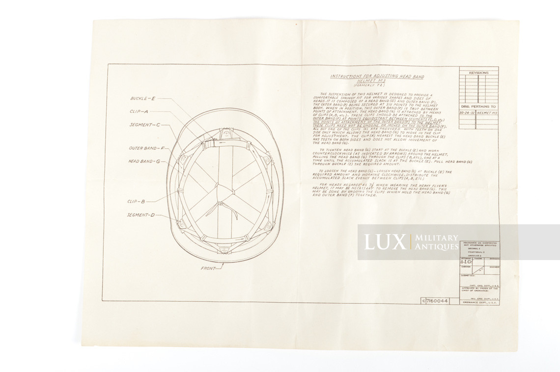 USAAF M3 flak helmet instruction sheet - Lux Military Antiques - photo 4