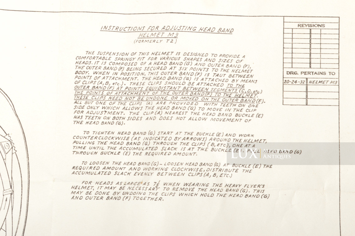 USAAF M3 flak helmet instruction sheet - Lux Military Antiques - photo 9