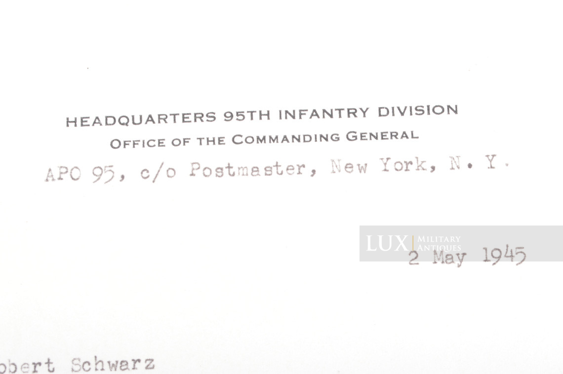 General Harry Twaddle presentation patch/letter, « 95th Infantry Division » - photo 8