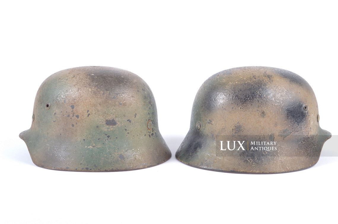 Unique set of German Luftwaffe three tone spray camouflage helmets, « FLAK » - photo 7