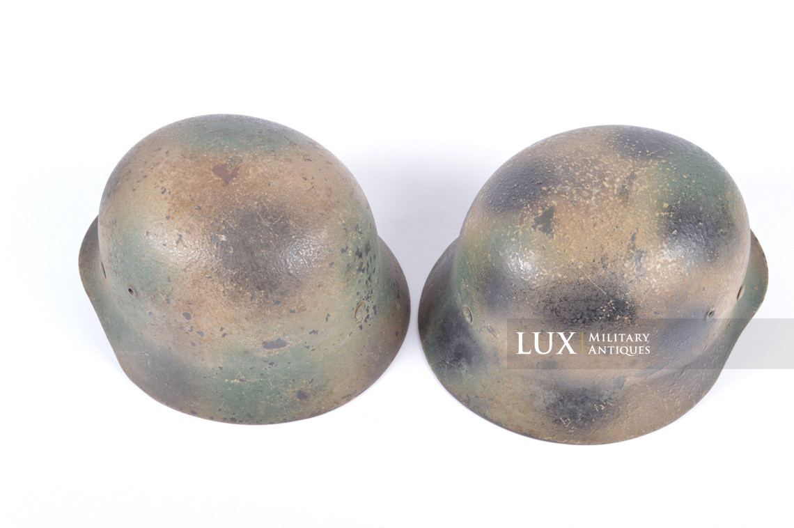 Unique set of German Luftwaffe three tone spray camouflage helmets, « FLAK » - photo 8