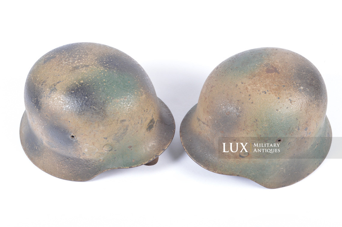Unique set of German Luftwaffe three tone spray camouflage helmets, « FLAK » - photo 4