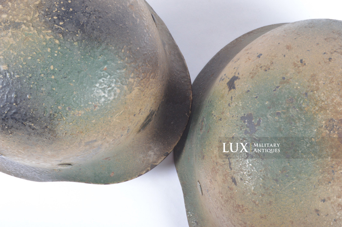 Unique set of German Luftwaffe three tone spray camouflage helmets, « FLAK » - photo 13