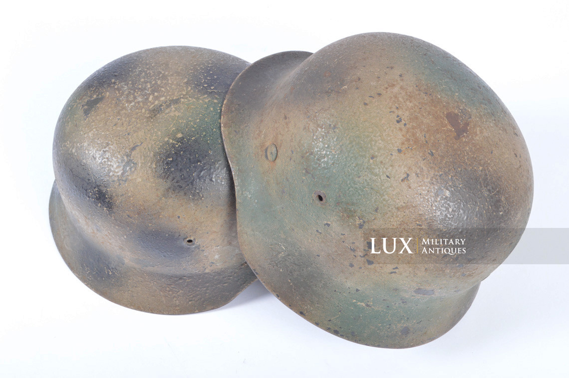 Unique set of German Luftwaffe three tone spray camouflage helmets, « FLAK » - photo 16