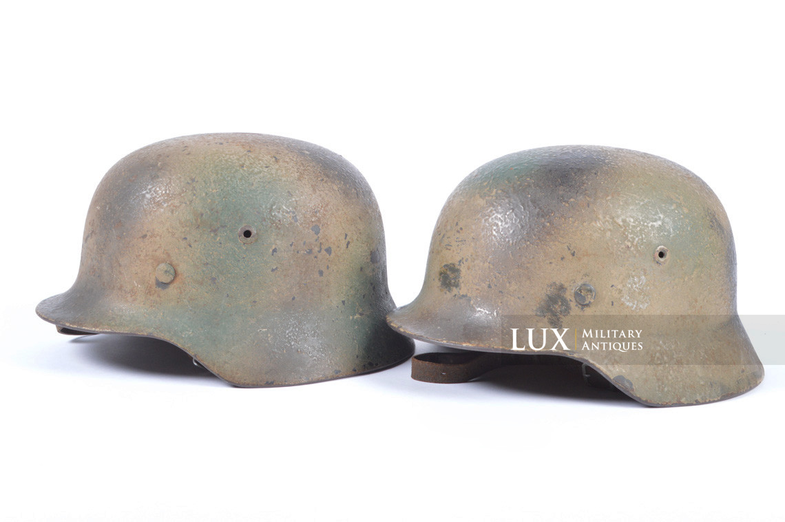 Unique set of German Luftwaffe three tone spray camouflage helmets, « FLAK » - photo 18