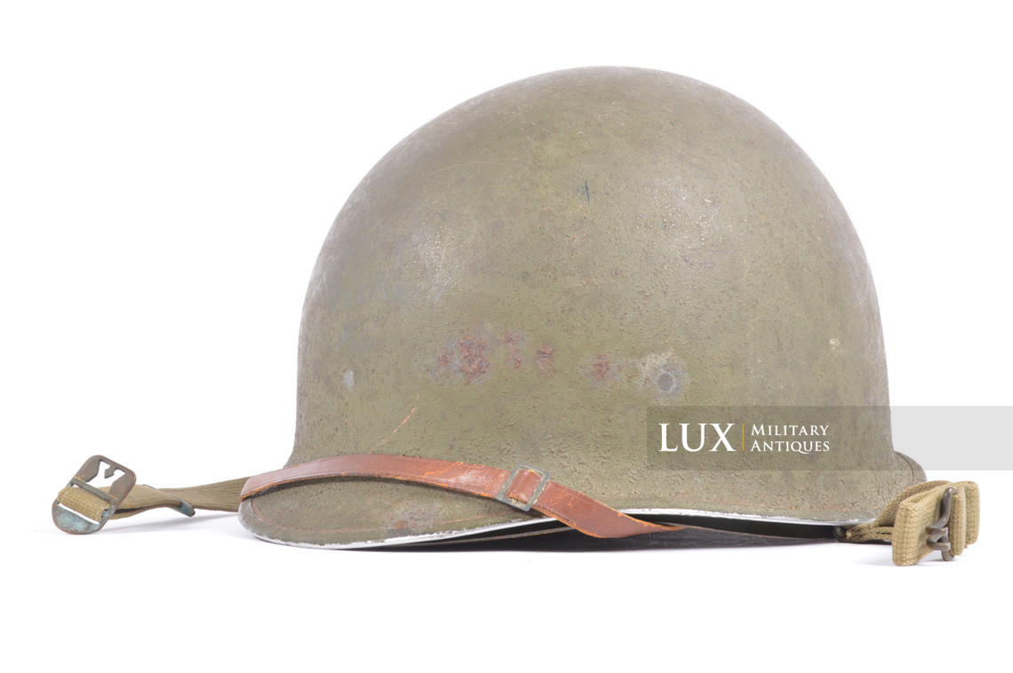 Early USM1 front seam fixed bale combat helmet, « Saint-Clair » - photo 4