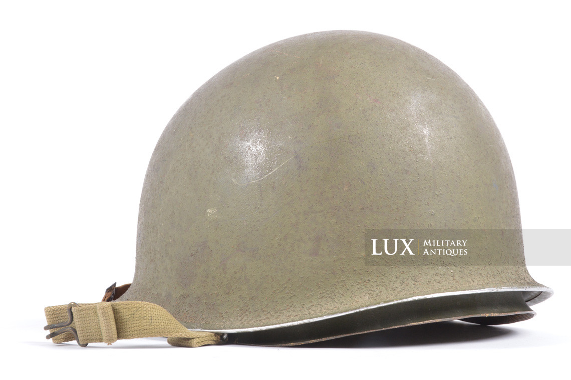 Early USM1 front seam fixed bale combat helmet, « Saint-Clair » - photo 8