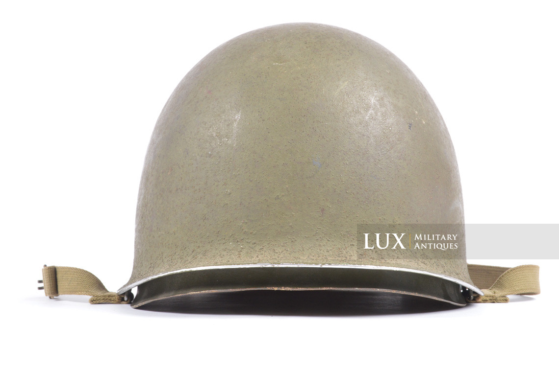 Early USM1 front seam fixed bale combat helmet, « Saint-Clair » - photo 9