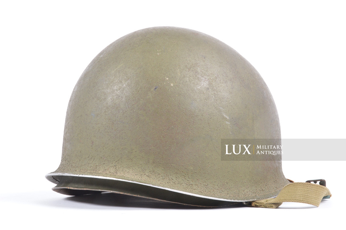 Early USM1 front seam fixed bale combat helmet, « Saint-Clair » - photo 10