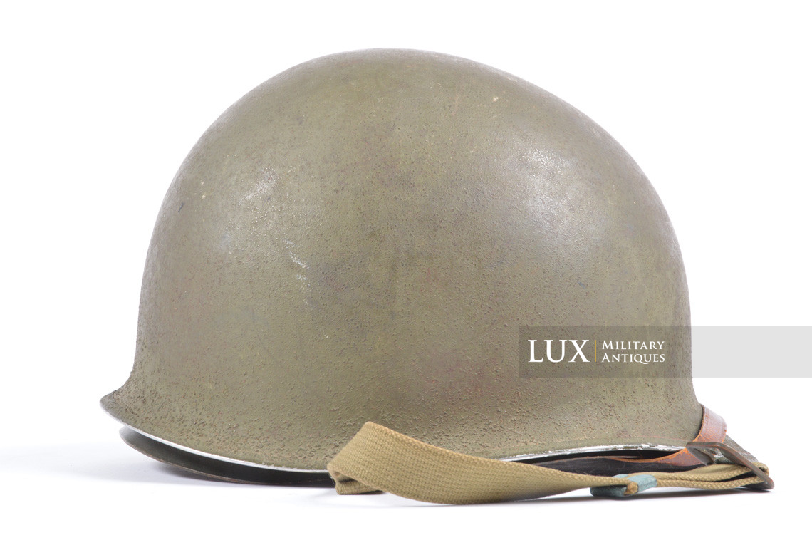 Early USM1 front seam fixed bale combat helmet, « Saint-Clair » - photo 11