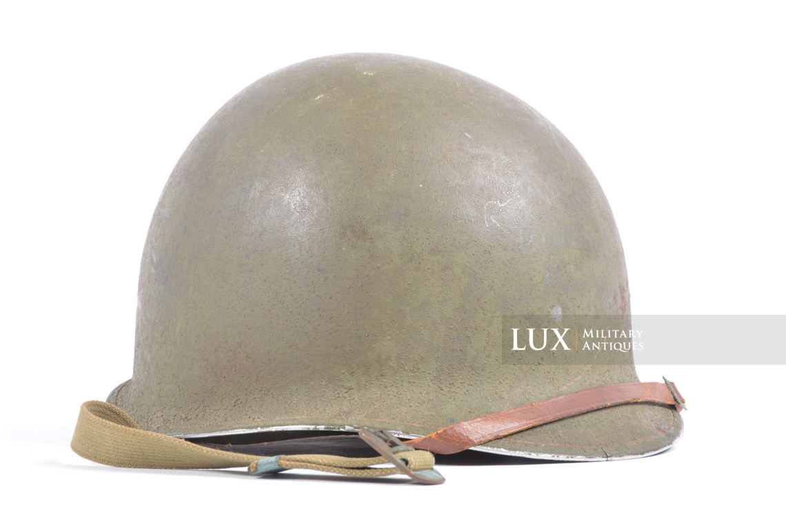 Early USM1 front seam fixed bale combat helmet, « Saint-Clair » - photo 12