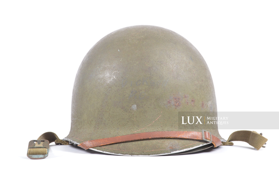Early USM1 front seam fixed bale combat helmet, « Saint-Clair » - photo 13