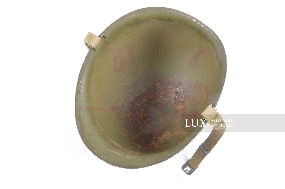 Early USM1 front seam fixed bale combat helmet, « Saint-Clair » - photo 20