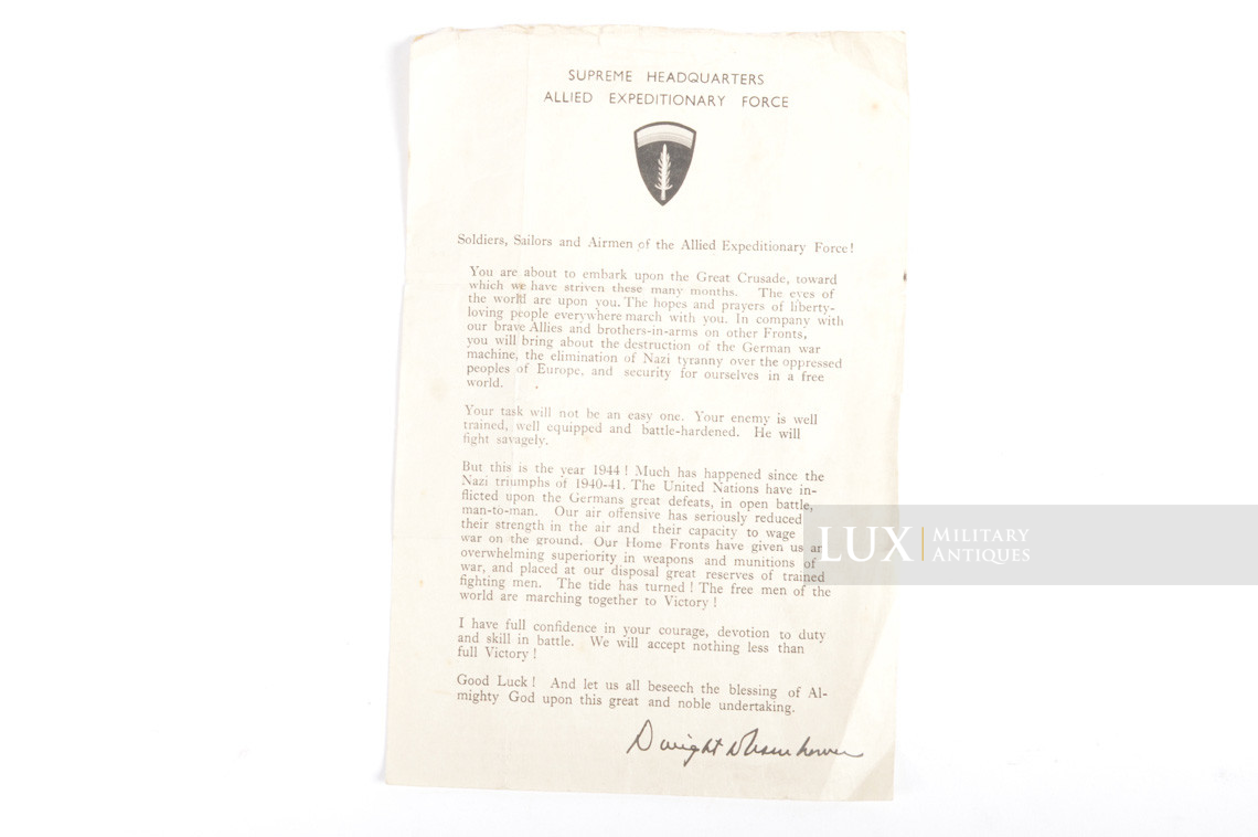 WWII Supreme Headquarters Allied Expeditionary Force 1944 D-Day Message - photo 4