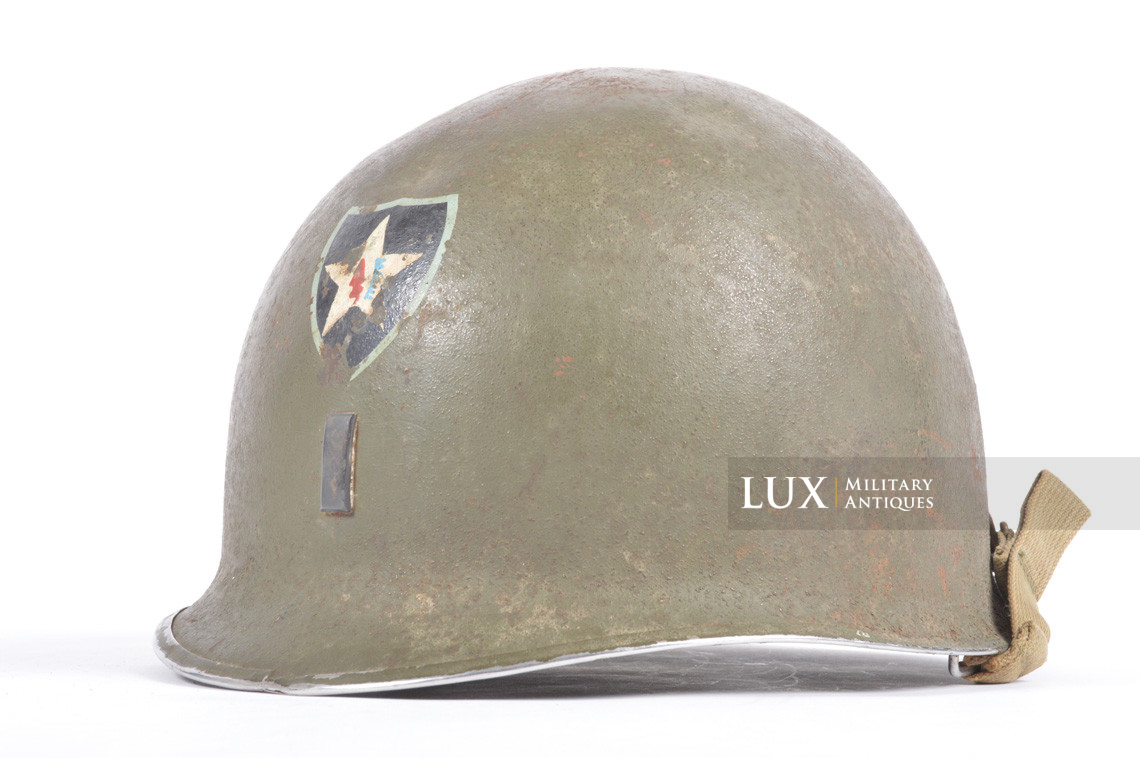 USM1 1st Lt. 2nd Infantry Division named front seam fixed bale combat helmet, « untouched / ETO » - photo 7