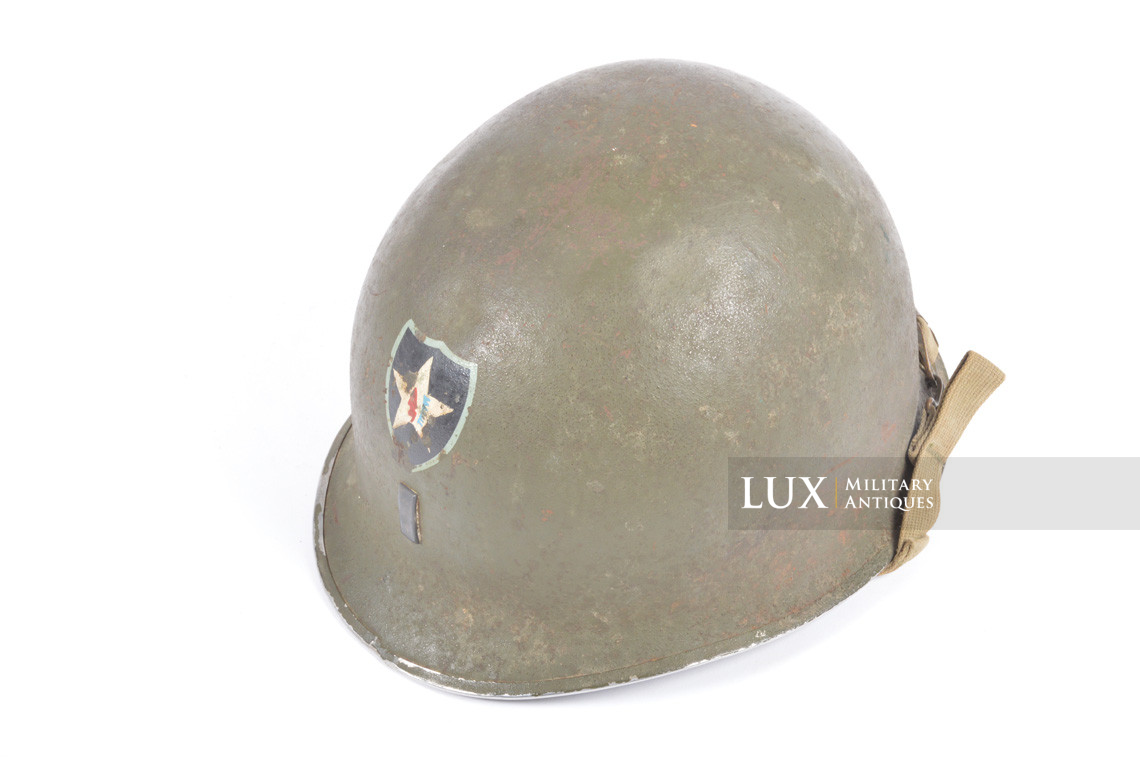 USM1 1st Lt. 2nd Infantry Division named front seam fixed bale combat helmet, « untouched / ETO » - photo 15