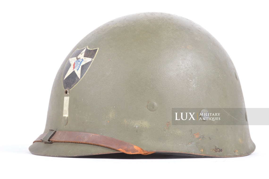 USM1 1st Lt. 2nd Infantry Division named front seam fixed bale combat helmet, « untouched / ETO » - photo 52