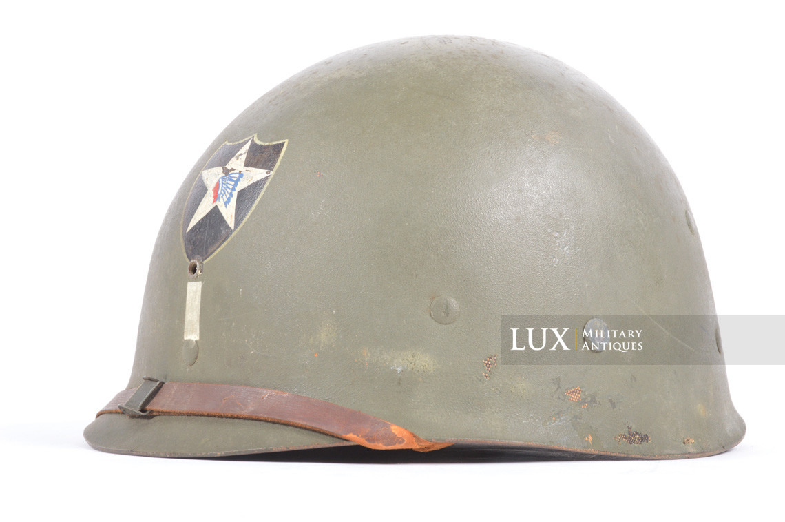 USM1 1st Lt. 2nd Infantry Division named front seam fixed bale combat helmet, « untouched / ETO » - photo 52