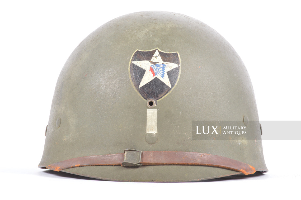 USM1 1st Lt. 2nd Infantry Division named front seam fixed bale combat helmet, « untouched / ETO » - photo 53