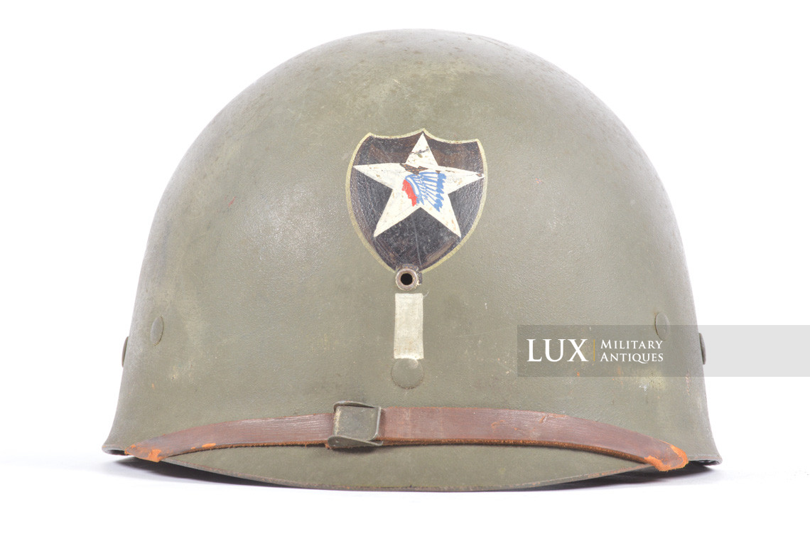 USM1 1st Lt. 2nd Infantry Division named front seam fixed bale combat helmet, « untouched / ETO » - photo 53