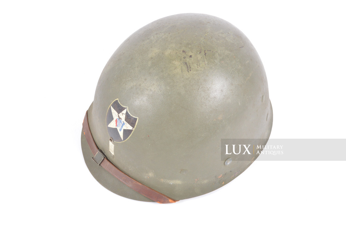 USM1 1st Lt. 2nd Infantry Division named front seam fixed bale combat helmet, « untouched / ETO » - photo 58