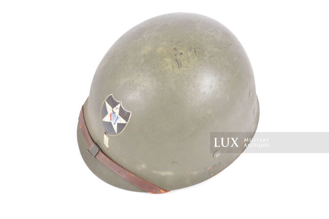 USM1 1st Lt. 2nd Infantry Division named front seam fixed bale combat helmet, « untouched / ETO » - photo 58