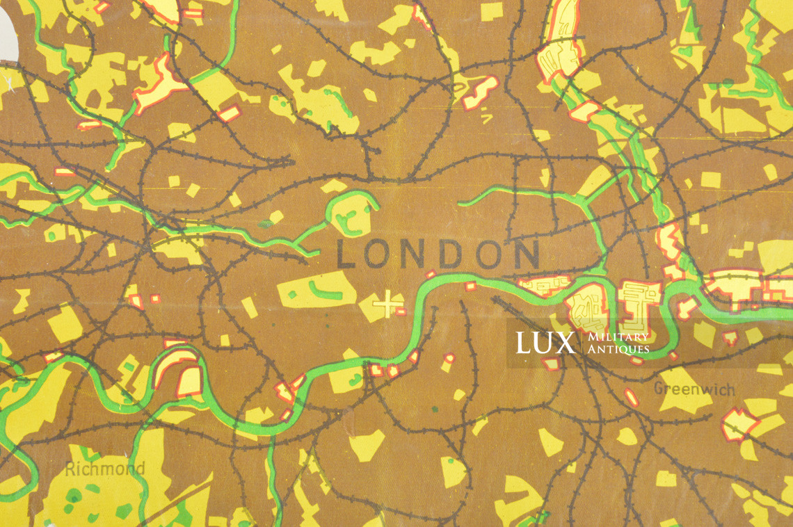 Rare carte en toile cirée de la Luftwaffe de bombardement de nuit de la Bataille d’Angleterre, « LONDON » - photo 8