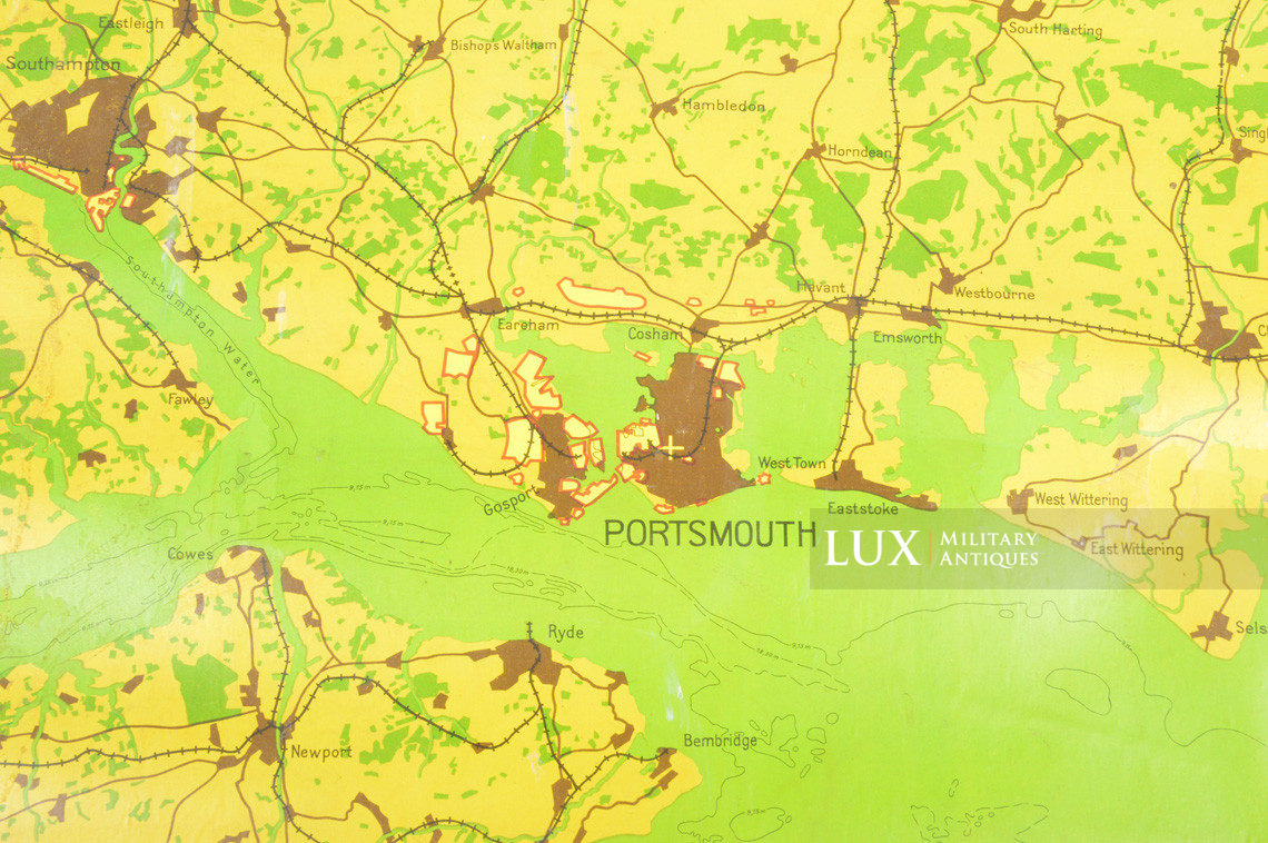 Carte en toile cirée de la Luftwaffe de bombardement de nuit de la Bataille d’Angleterre, « SOUTHAMPTON / PORTSMOUTH » - photo 14