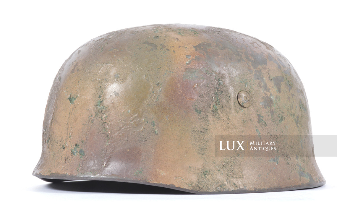 Exceptional M38 German Fallschirmjäger three-tone camouflage combat helmet , « woodwork find / untouched » - photo 8