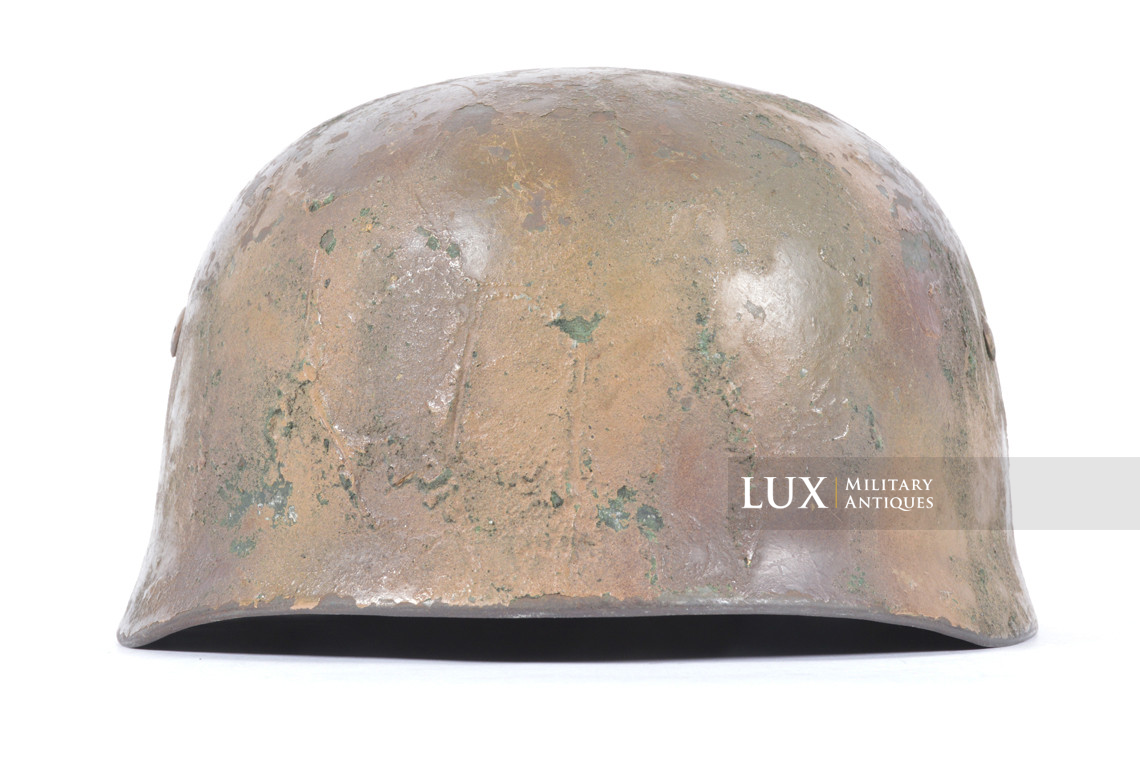 Exceptional M38 German Fallschirmjäger three-tone camouflage combat helmet , « woodwork find / untouched » - photo 9