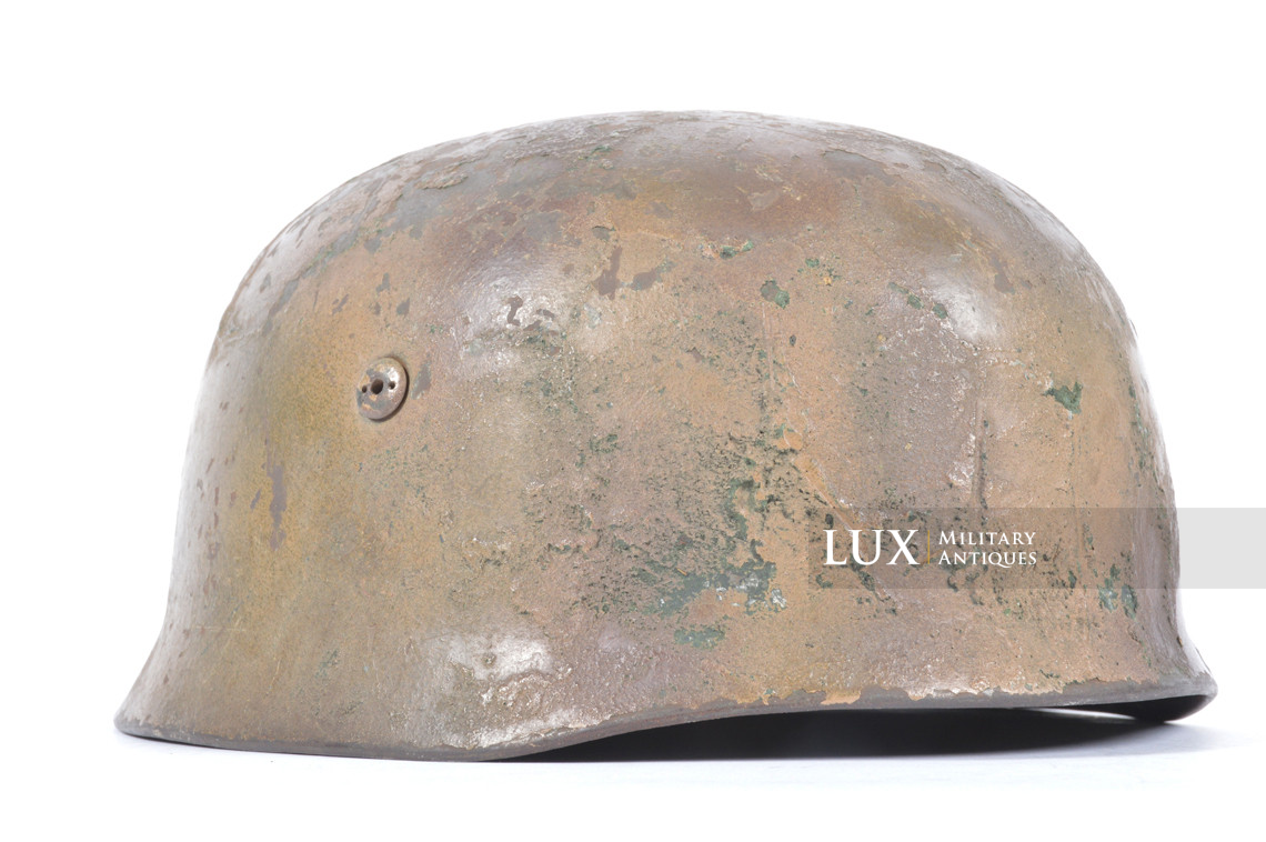 Exceptional M38 German Fallschirmjäger three-tone camouflage combat helmet , « woodwork find / untouched » - photo 10