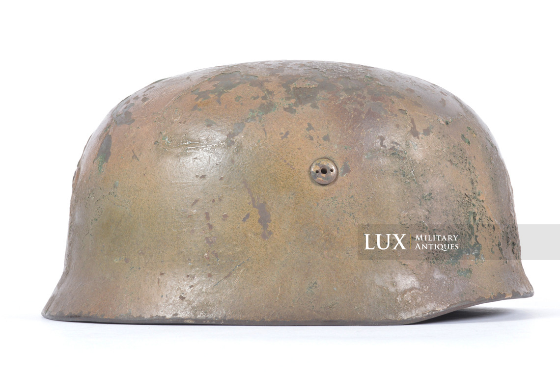 Exceptional M38 German Fallschirmjäger three-tone camouflage combat helmet , « woodwork find / untouched » - photo 11