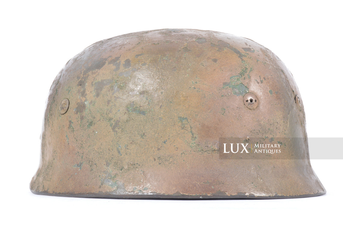 Exceptional M38 German Fallschirmjäger three-tone camouflage combat helmet , « woodwork find / untouched » - photo 14