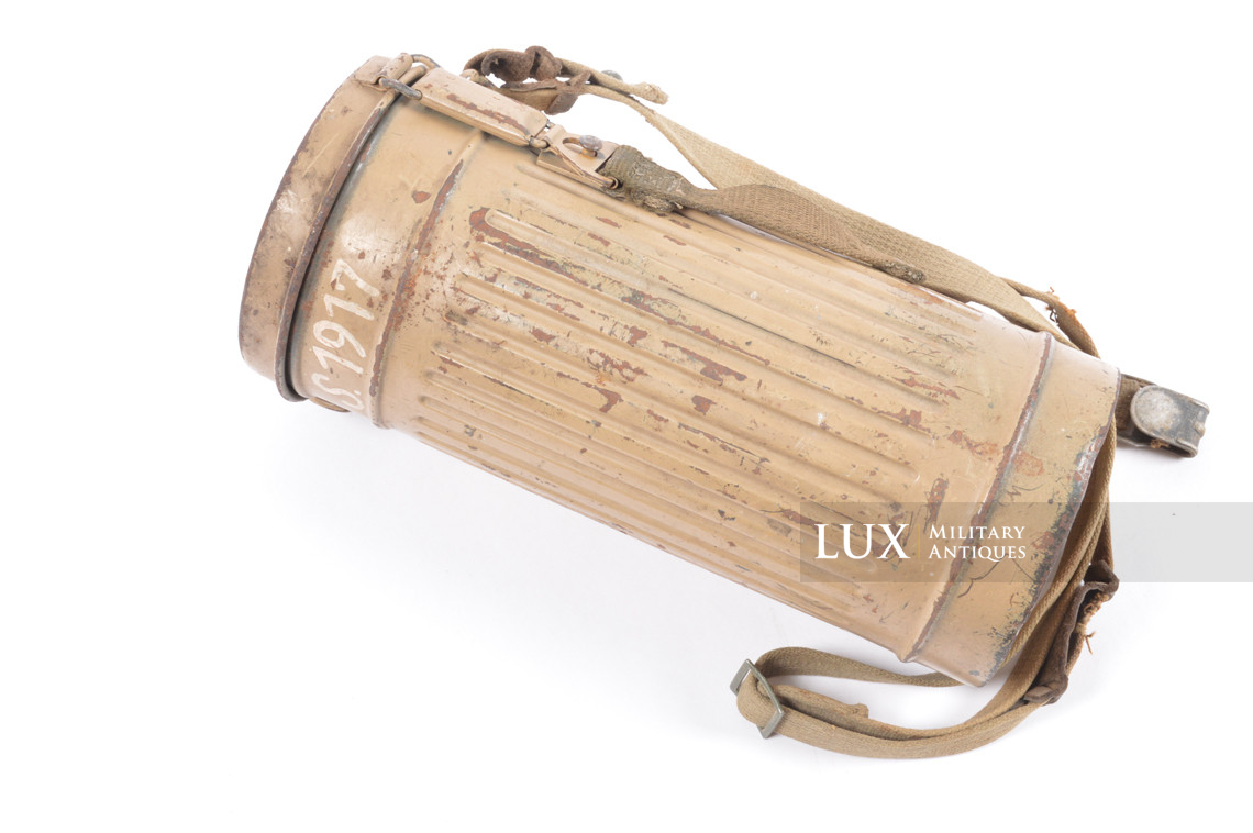 German tan camouflage gas mask canister set, named - photo 7