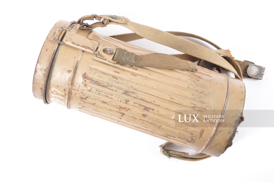 German tan camouflage gas mask canister set, named - photo 8