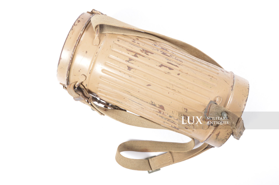 German tan camouflage gas mask canister set, named - photo 10