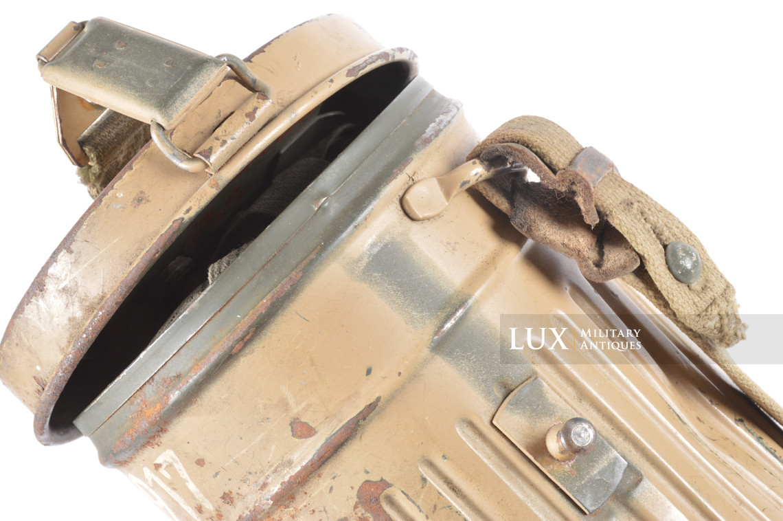 German tan camouflage gas mask canister set, named - photo 22