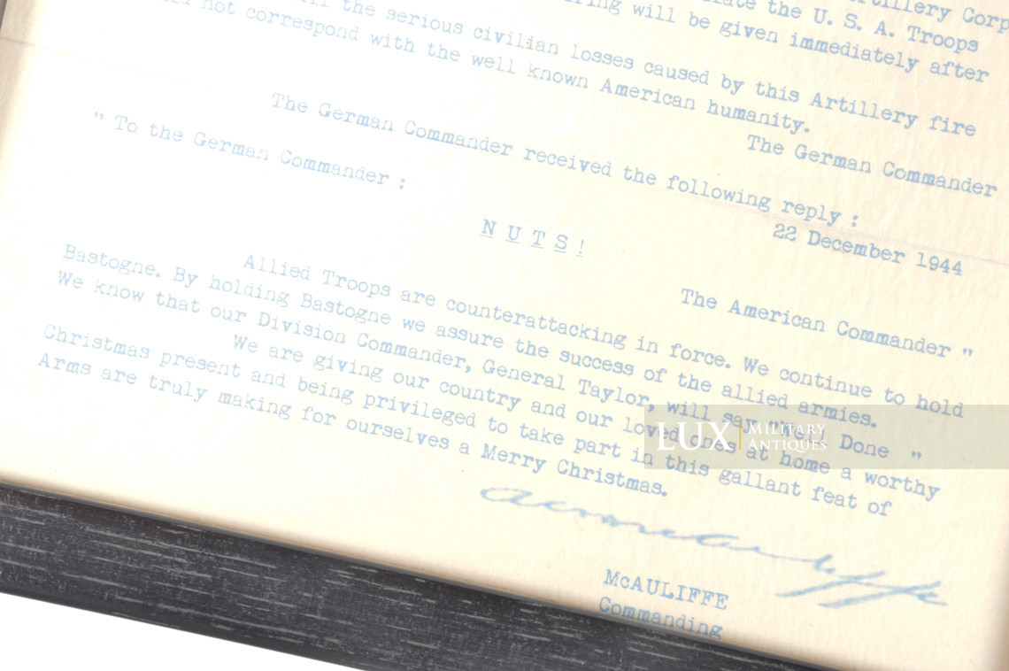 Copie carbone, message du Brigadier General McAuliffe, « Bastogne, 1944, NUTS! » - photo 12