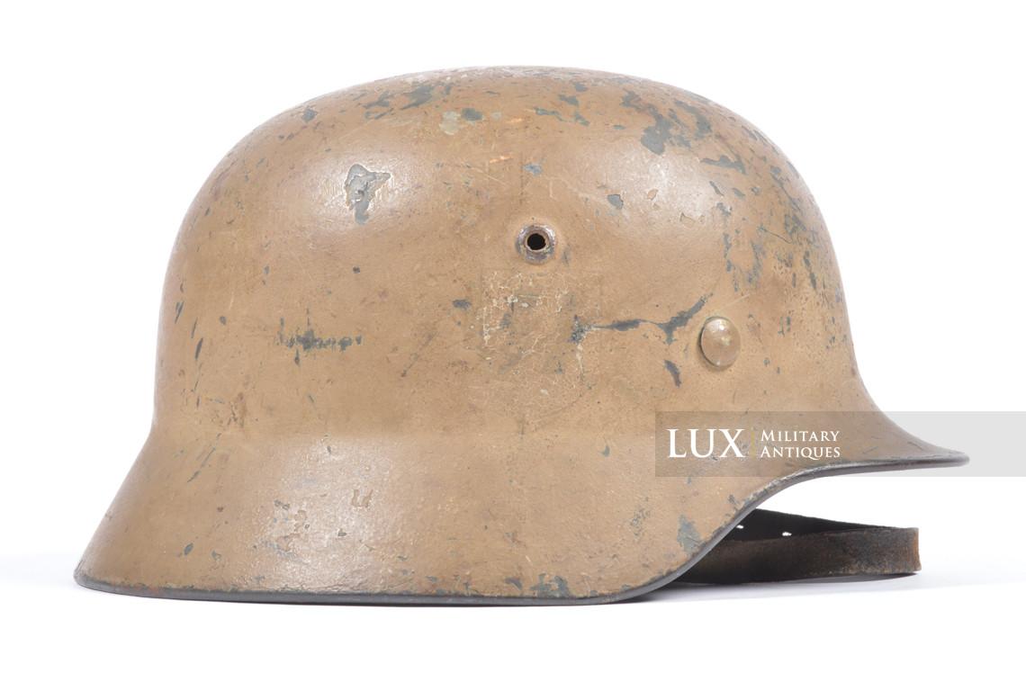 Exceptional German M35 Waffen-SS Double-Decal Tan Camouflage Helmet, « Normandy » - photo 4
